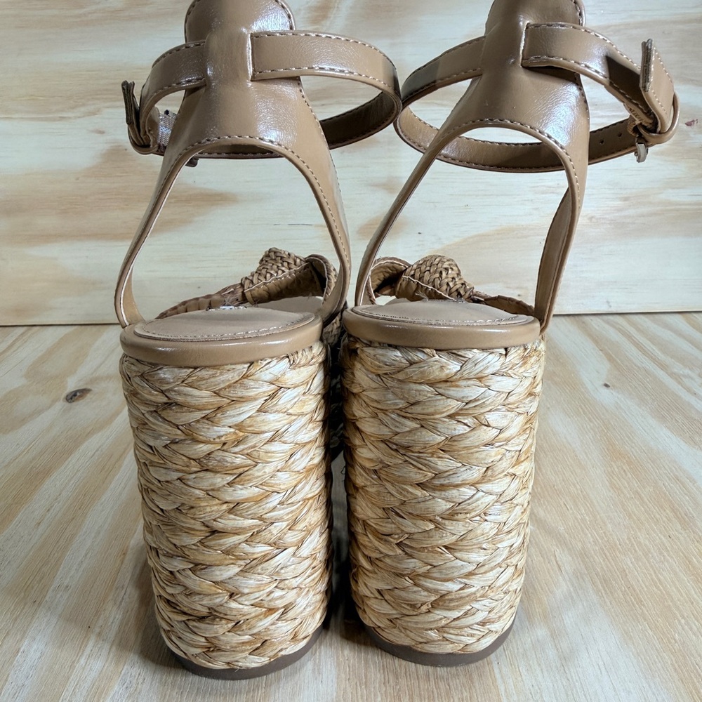 Nine West Beige Braided Rope Wedge Sandals with Ankle Strap - Picture 3 of 12